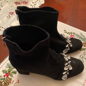 Black bejeweled faux suede booties